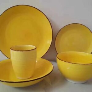 Yellow color glazed stoneware dinner set